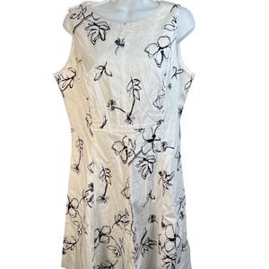 Chaps White/Black Floral Sleeveless Dress